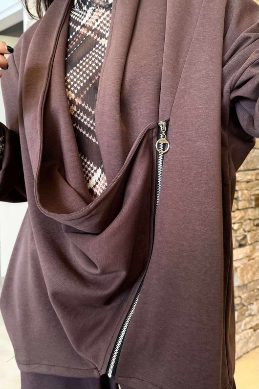 Sola Smart Tech Drape Relaxed Biker Jacket Chocolate